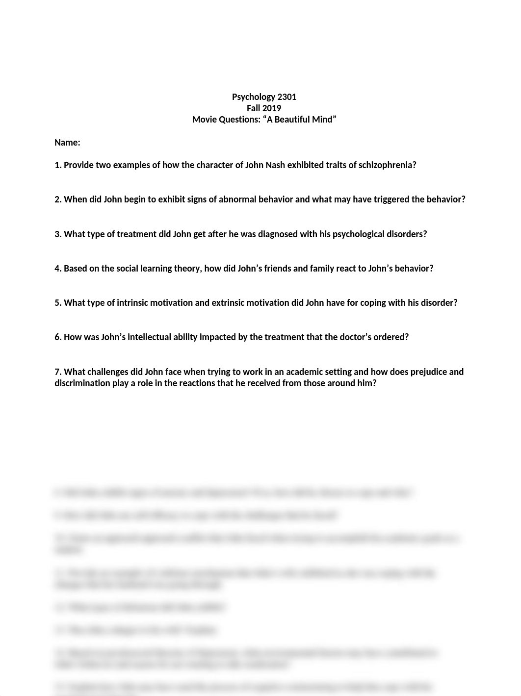 Psychology 2301 Questions for Movie  A Beautiful Mind.docx_dpgjbny4o0q_page1