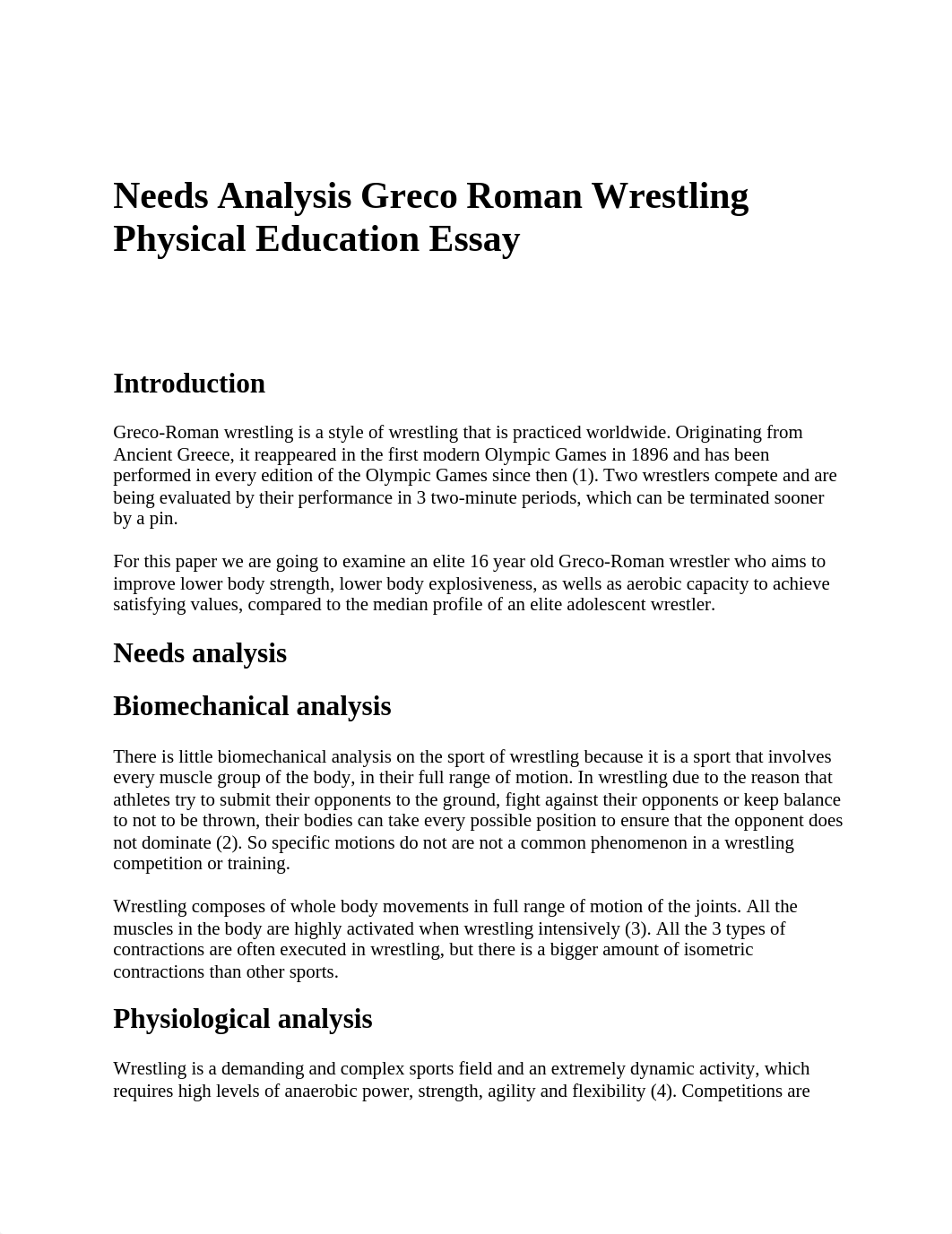 Needs Analysis Greco Roman Wrestling Physical Education Essay.docx_dph0wkwdpd4_page1