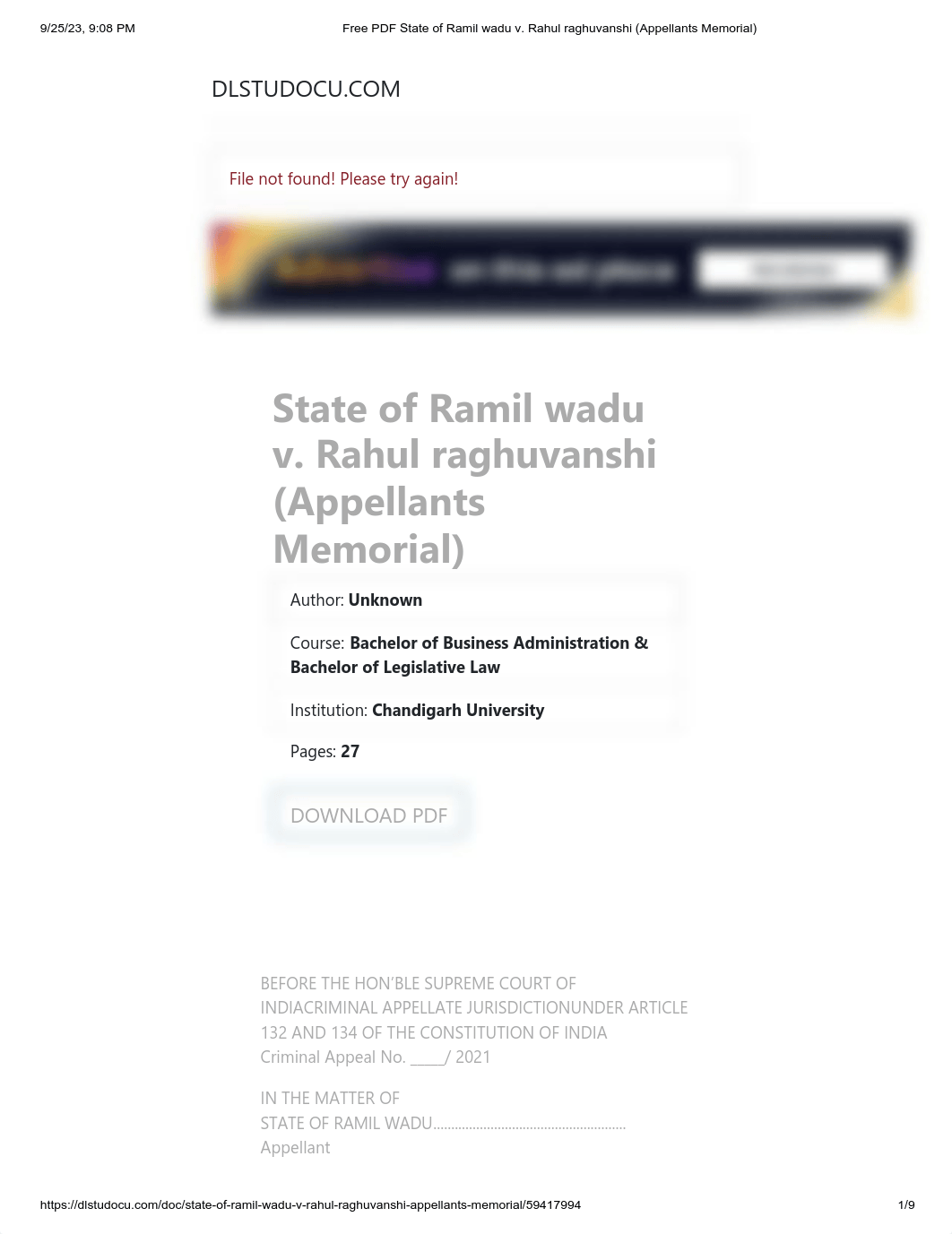 Free PDF State of Ramil wadu v. Rahul raghuvanshi (Appellants Memorial).pdf_dph2ytlkhwp_page1