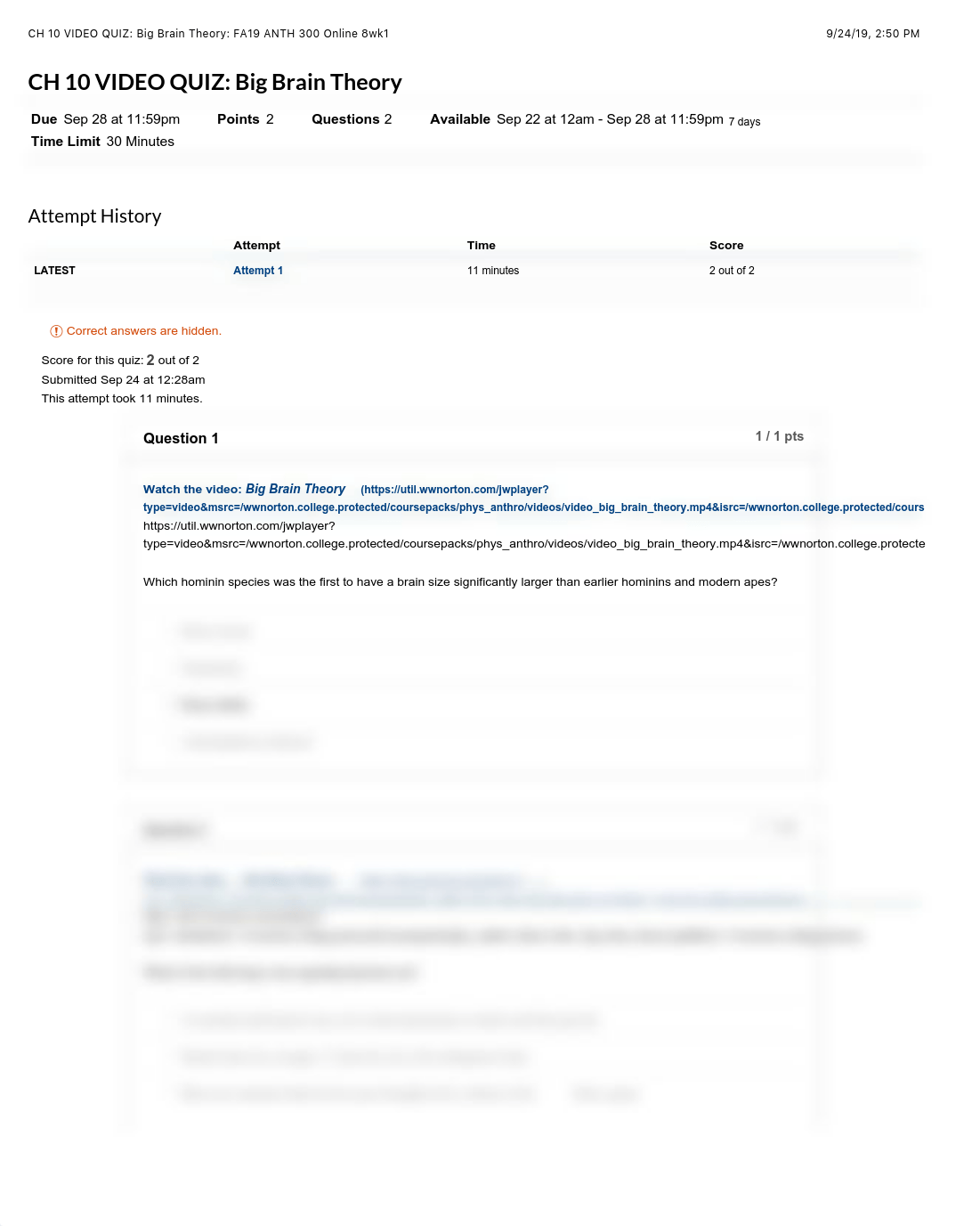 CH 10 VIDEO QUIZ_ Big Brain Theory_ FA19 ANTH 300 Online 8wk1.pdf_dphw0mo05r5_page1