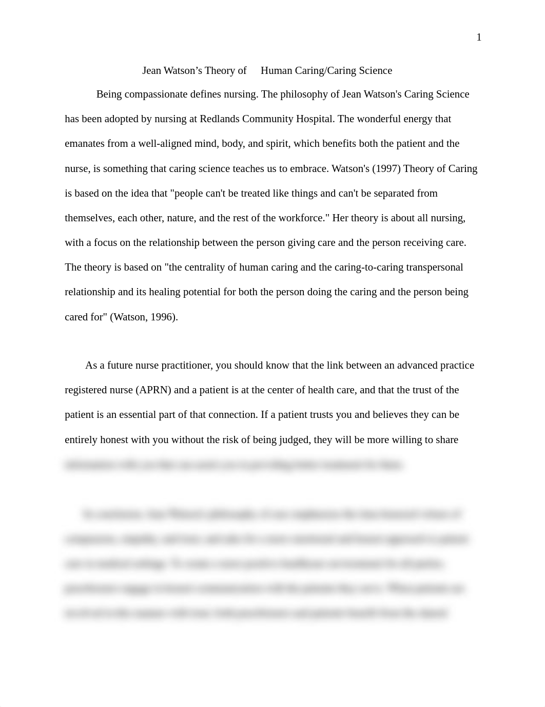 Week 1 discussion 2 Jean Watson's Theory of  Human Caring_Caring Science.docx_dpidipzq9uz_page1