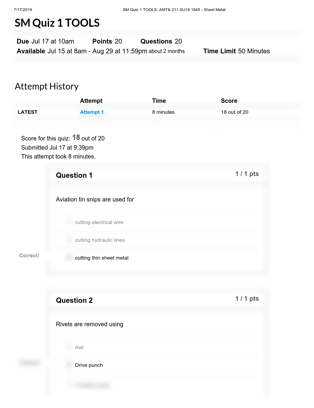SM Quiz 1 TOOLS_ AMT& 211 SU19 1845 - Sheet Metal.pdf_dpj98bwhq56_page1