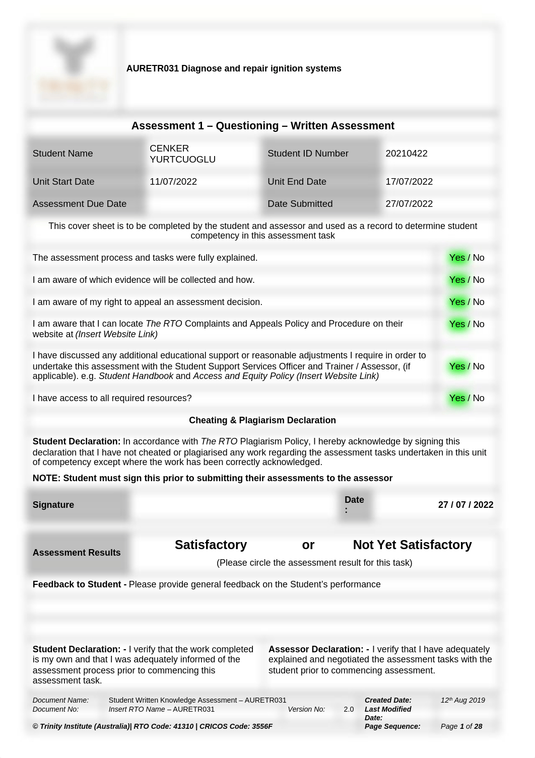 AURETR031_Assessment 1_Written Knowledge Questions_V2.docx_dpkfbr01qma_page1