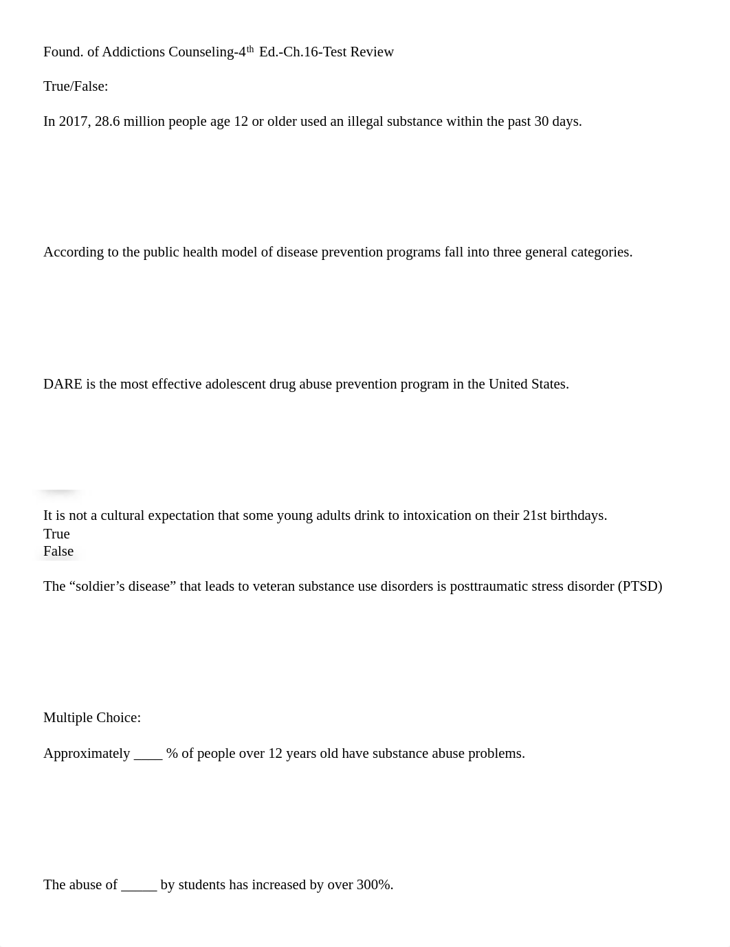 Found. of Addictions Counseling-4th Ed.-Ch.16-Test Review.pdf_dpktr3413xh_page1