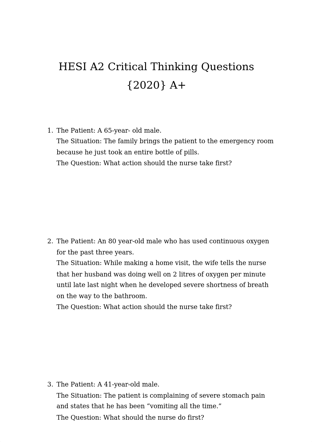 HESI A2 Critical Thinking Questions {2020} A+ - Chamberlain College of Nursing.docx_dpku3an0pjl_page1