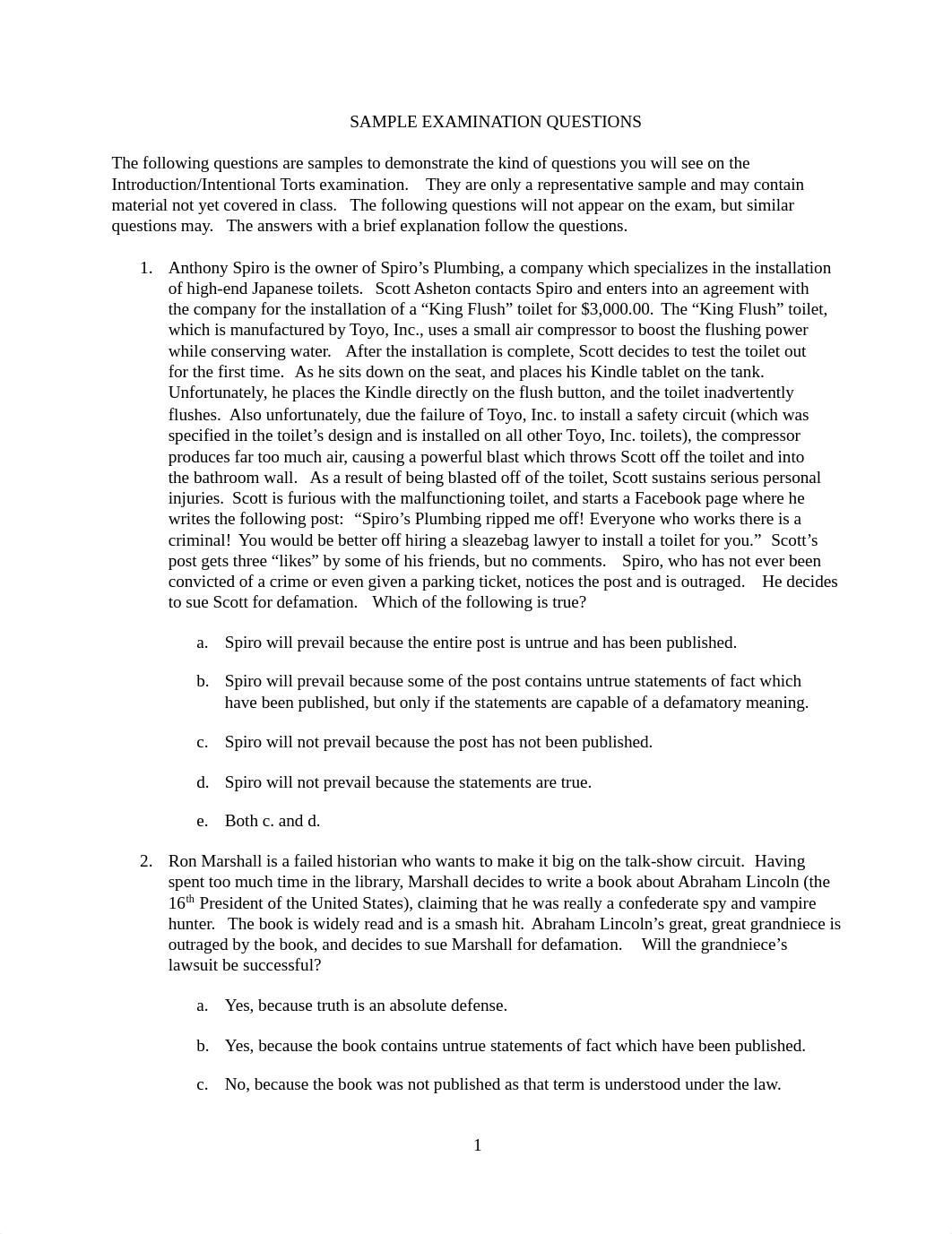 Sample Test Questions Introduction and Intentional Torts Fall 2020 PDF.pdf_dpldk3795ul_page1