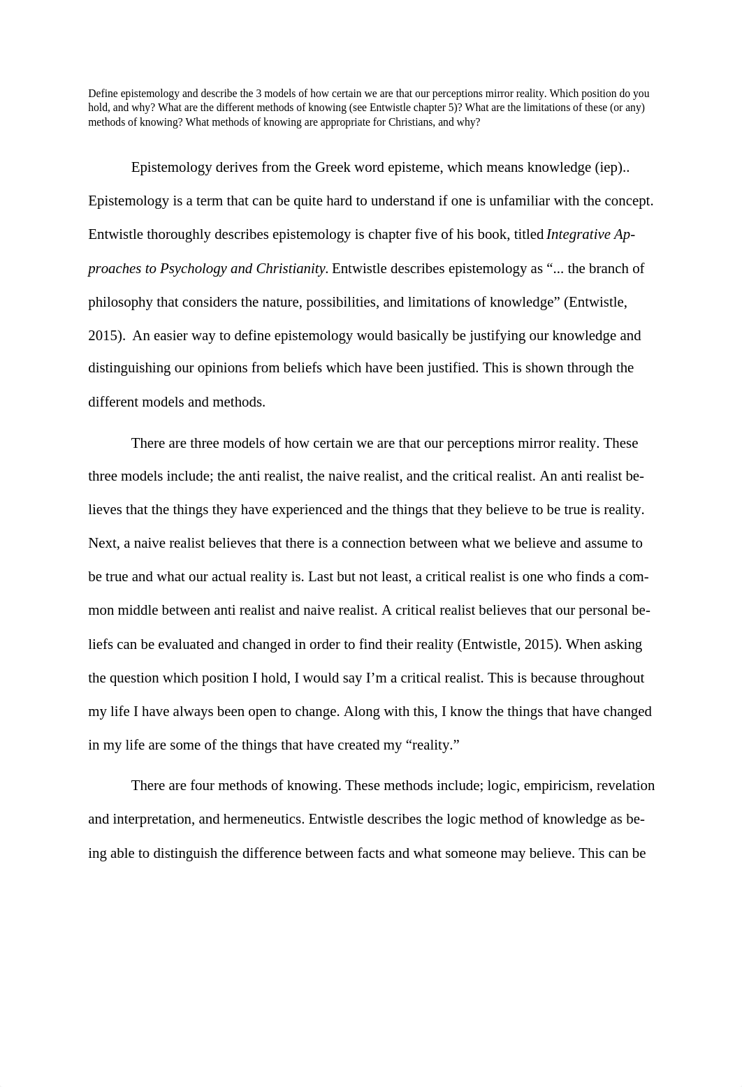 Define epistemology and describe the 3 models of how certain we are that our perceptions mirror real_dpmbn675849_page1