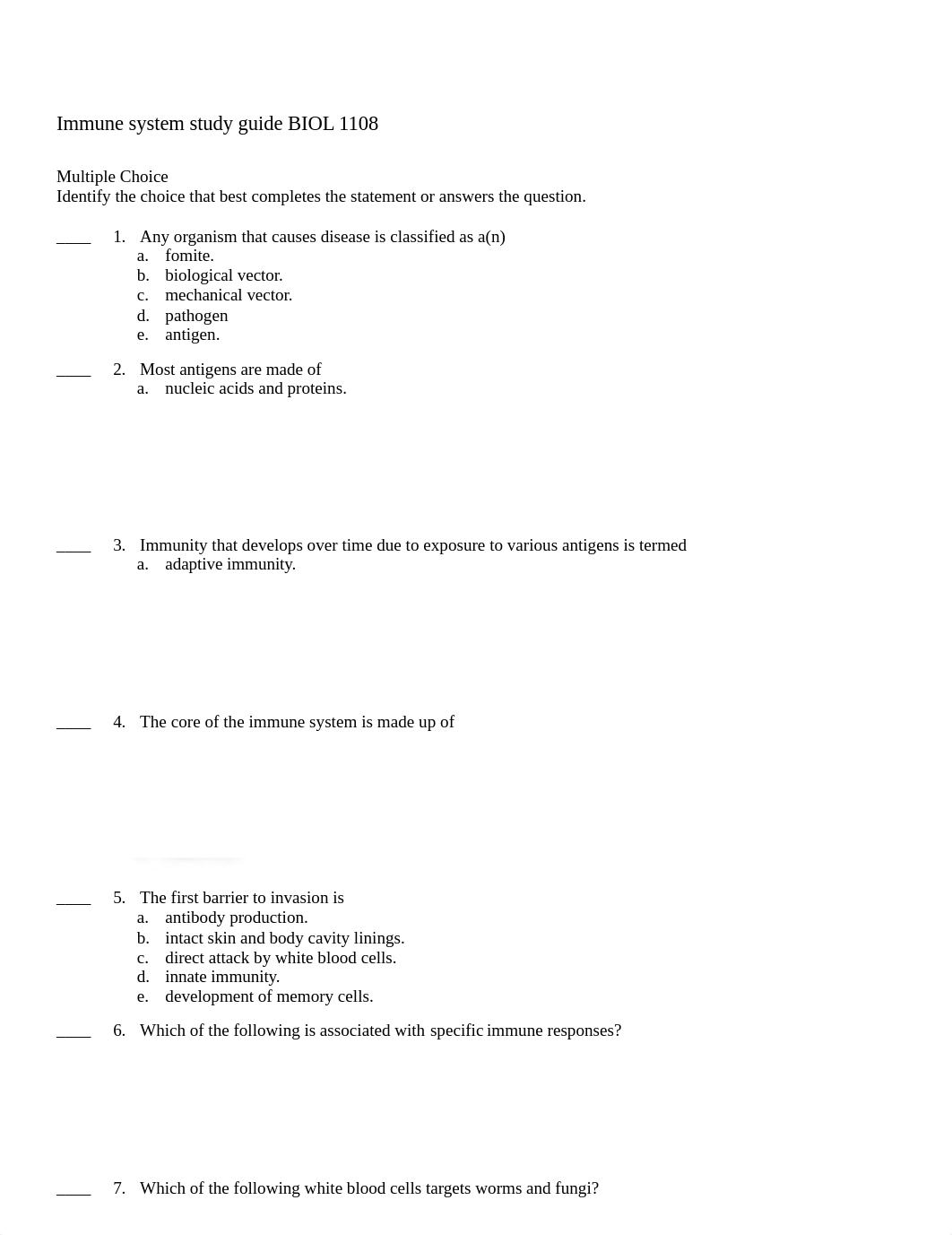 BIOL 1108K Imnmune system study guide.docx_dppgm87oisg_page1