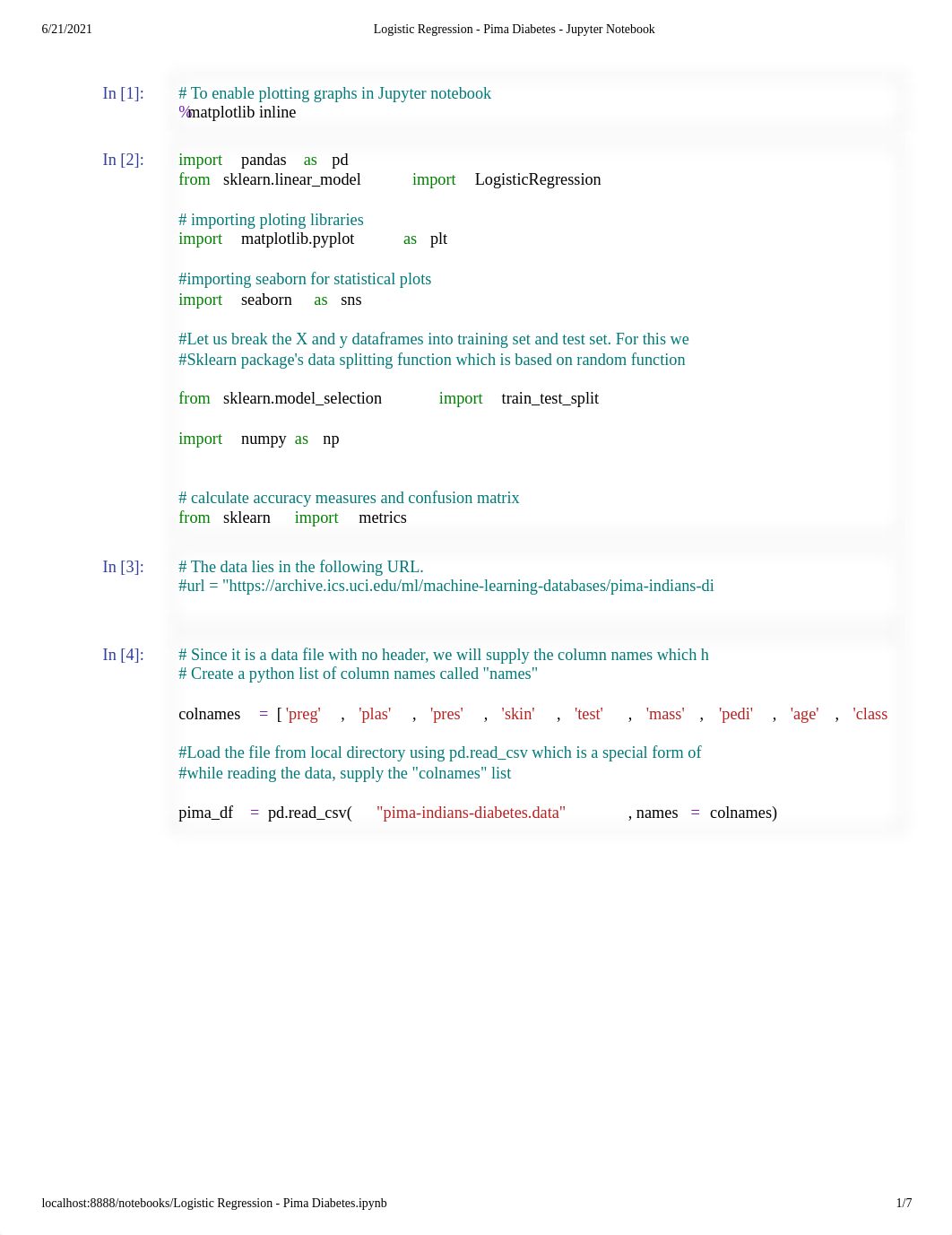 Logistic Regression - Pima Diabetes - Jupyter Notebook.pdf_dppwzkf33kw_page1