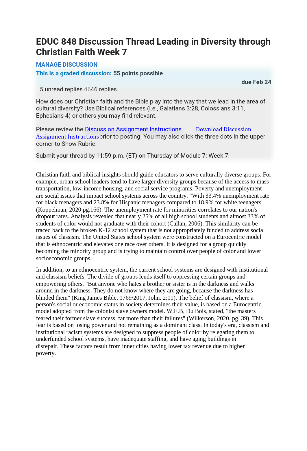 EDUC 848 Discussion Thread Leading in Diversity through Christian Faith Week 7.pdf_dpq0vle96dc_page1