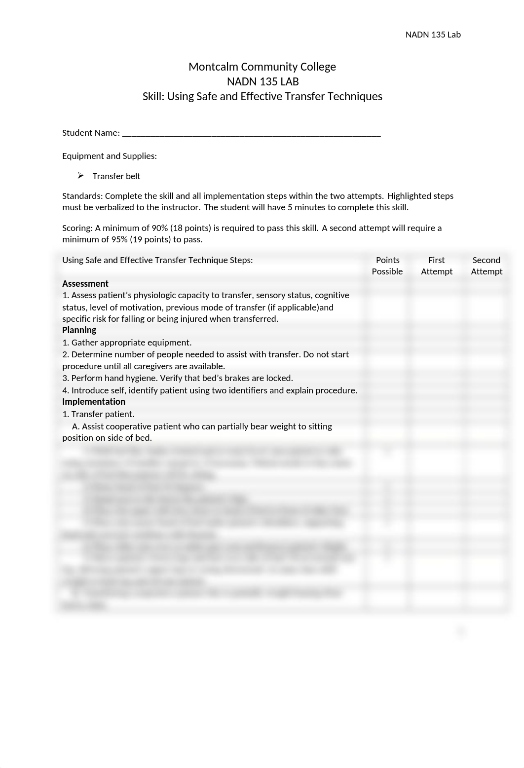 NADN 135 lab check off for Using Safe and Effective Transfer Techniques.docx_dpq2h2edu23_page1