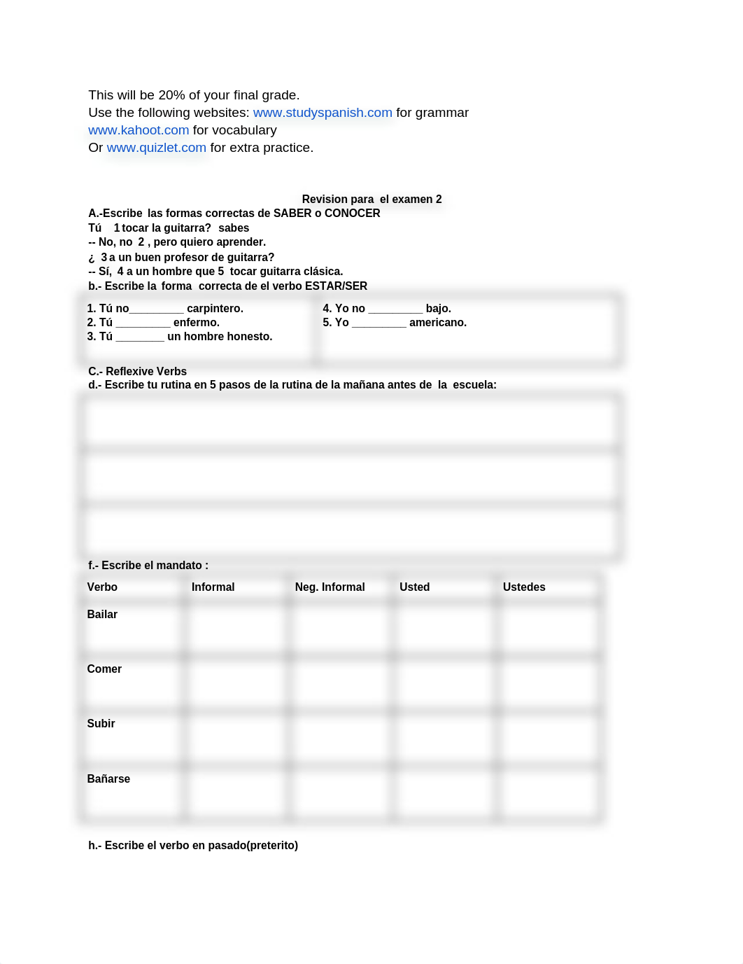 Review for Spanish 2  Final exam_dpre6y18vfd_page1