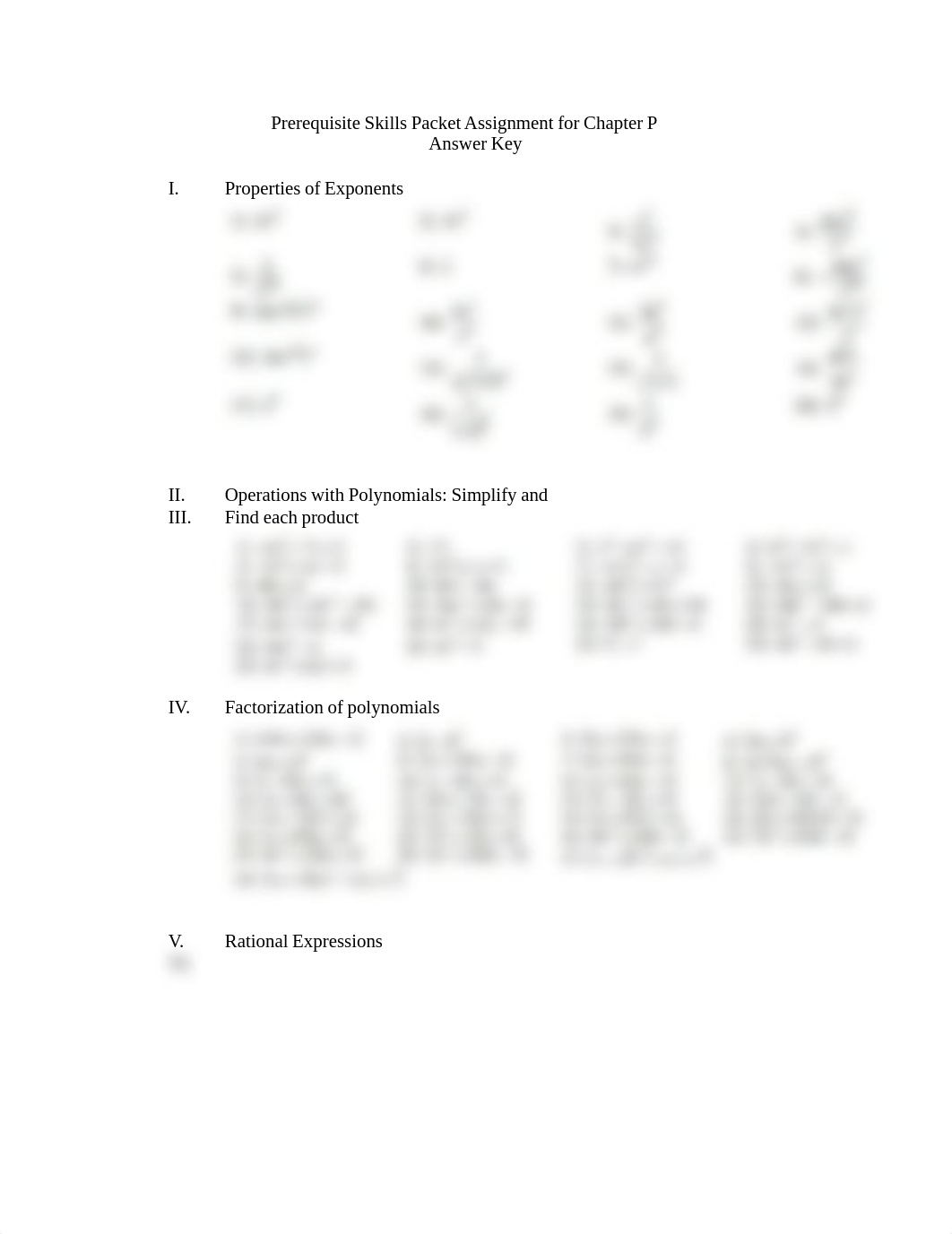 Answer Key Prerequisite Skills Packet Assignment for Chapter P.pdf_dprliltwt8p_page1