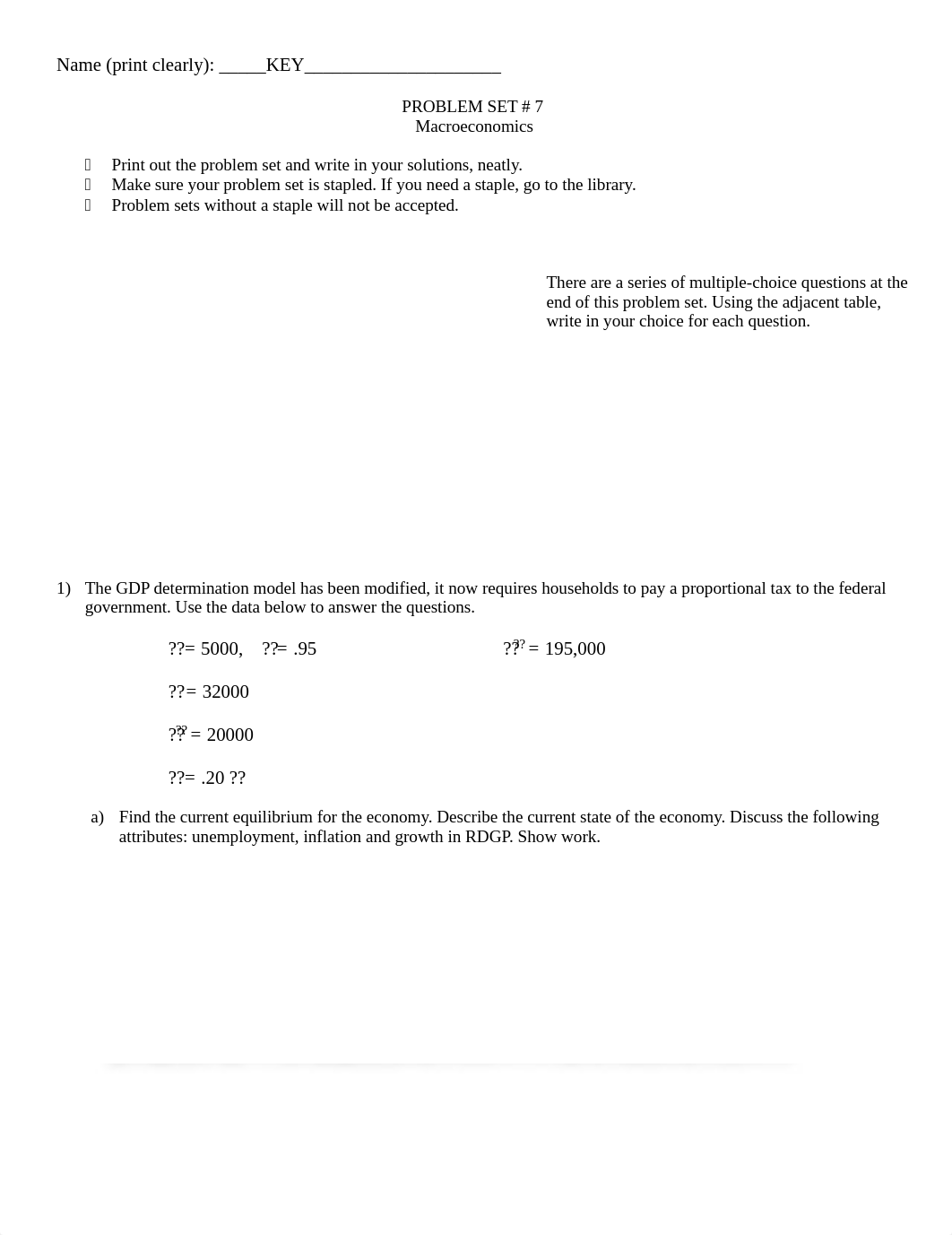 Macro Problem Set # 7 KEY spring 2019.pdf_dprlw2ar6vx_page1