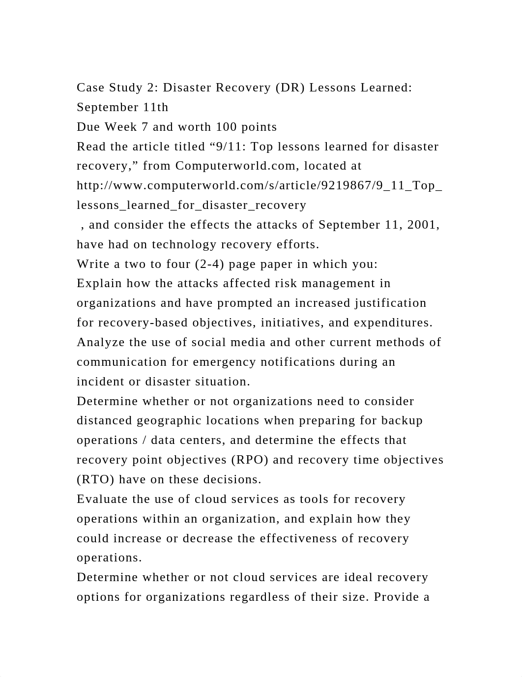 Case Study 2 Disaster Recovery (DR) Lessons Learned September 11th.docx_dpswkd89n4w_page2