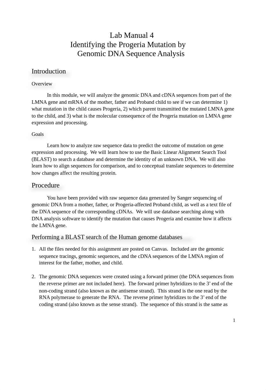 Lab Manual 4 - Identifying the Progeria Mutation by Genomic DNA Sequence Analysis (F'22).docx_dptn2ijzv19_page1