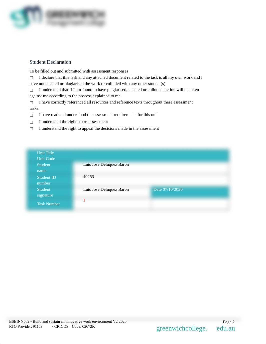 BSBINN502 - Build and sustain an innovative work environment -  Assessment Task 1. Luis Jose Deluque_dpvddwh90bq_page2