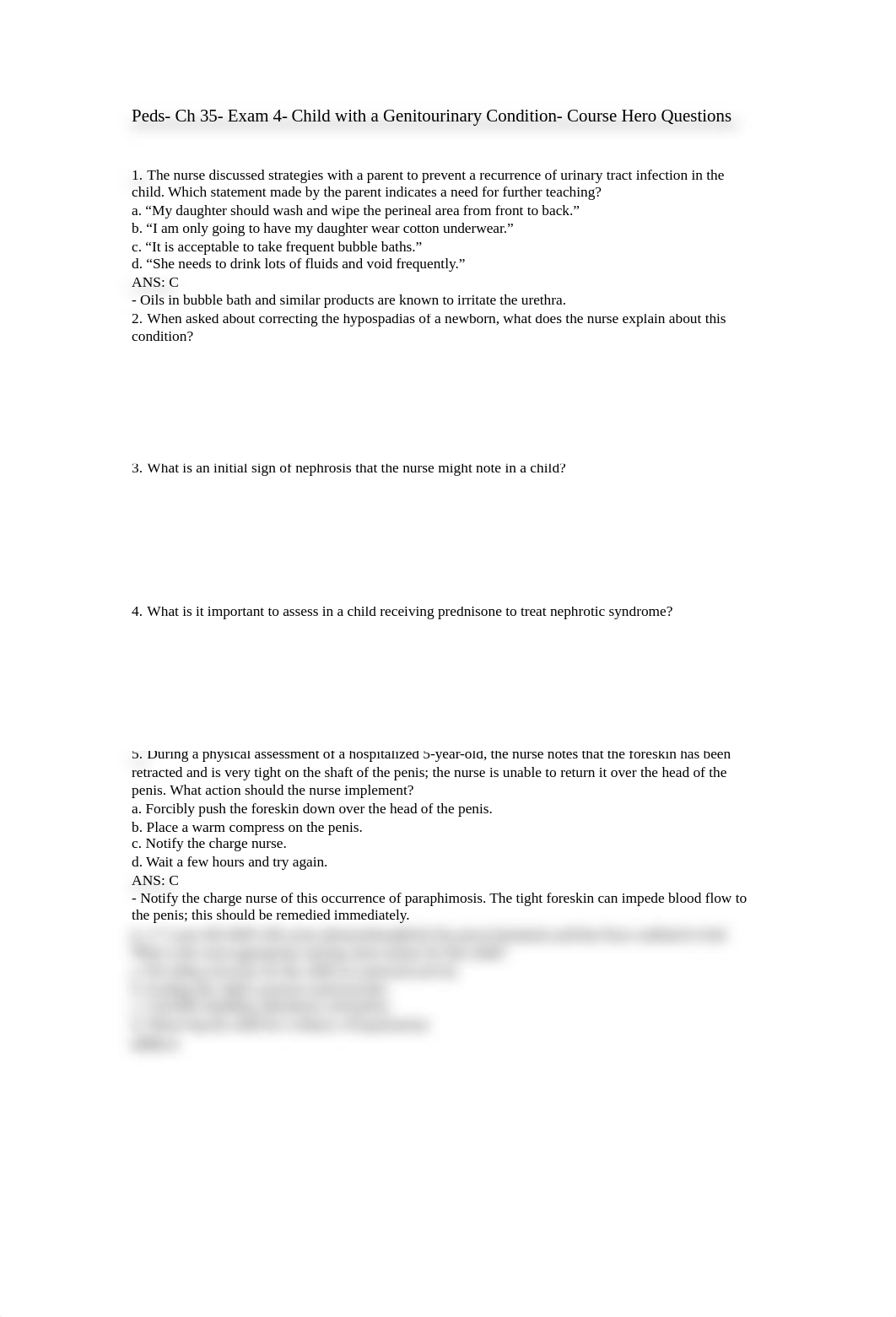 Peds- Ch 35- Exam 4-  Child with a Genitourinary Condition- Course Hero Questions.rtf_dpwkg2b5pp0_page1