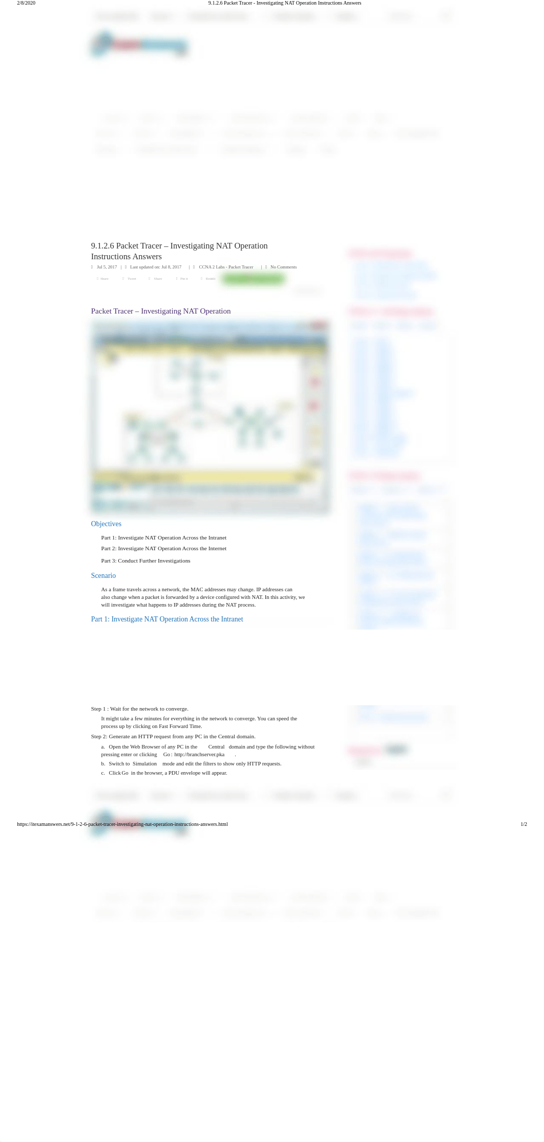 9.1.2.6 Packet Tracer - Investigating NAT Operation Instructions Answers.pdf_dpwnqpxbf1j_page1