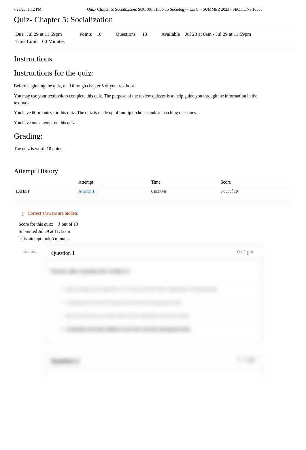 Quiz- Chapter 5_ Socialization_ SOC 001 _ Intro To Sociology - Lai C. - SUMMER 2023 - SECTION# 10505_dpwq0pmnx33_page1