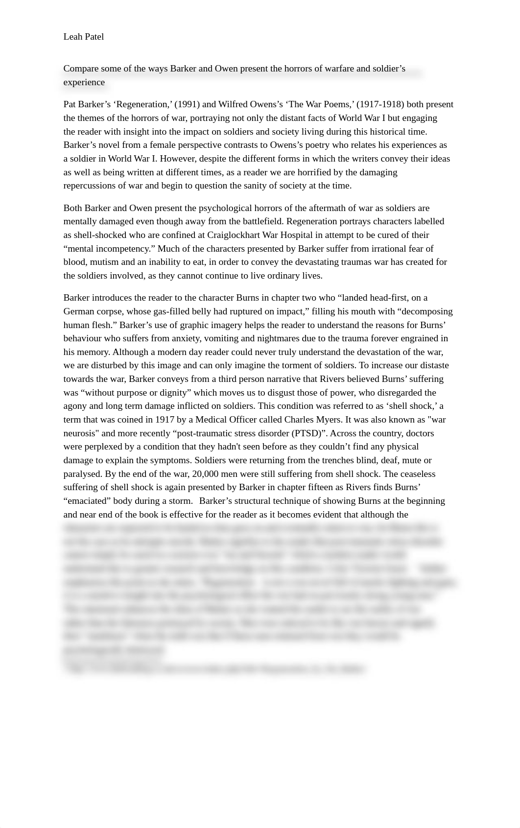 Compare some of the ways Barker and Owen present the horrors of warfare and soldier's experience.doc_dpwsnrlie6w_page1