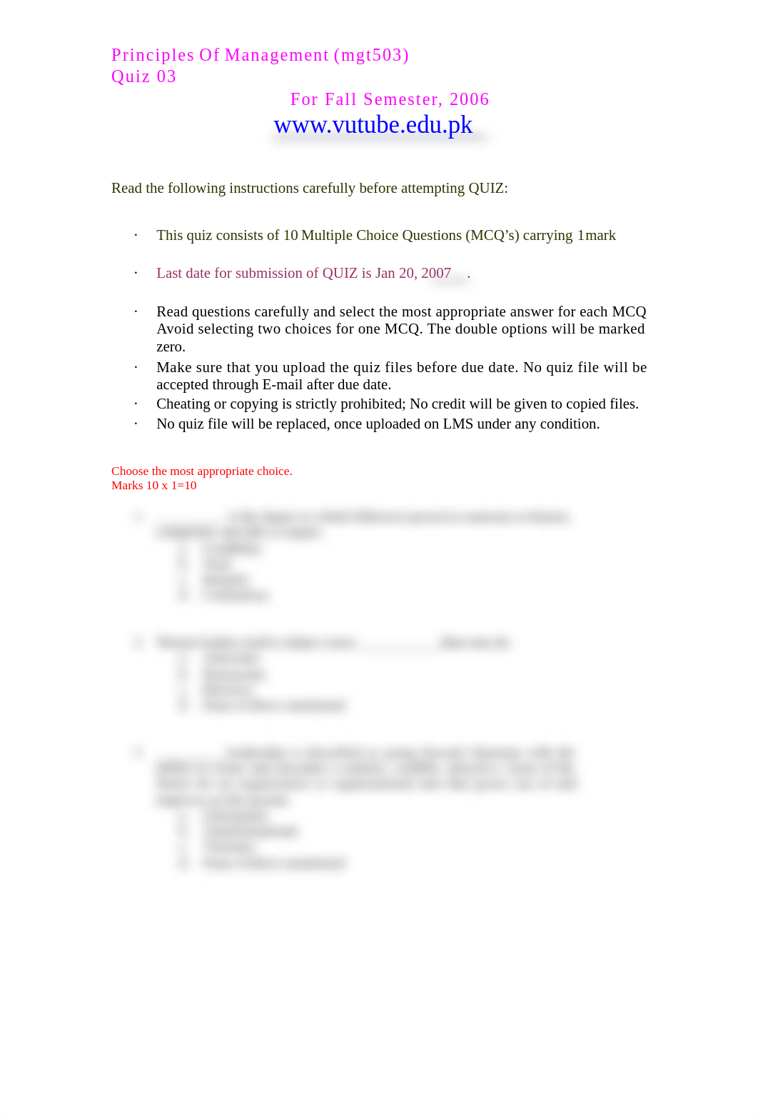 Princilpes of Management - MGT503 Fall 2006 Quiz 03_dpwxyvmd7d6_page1