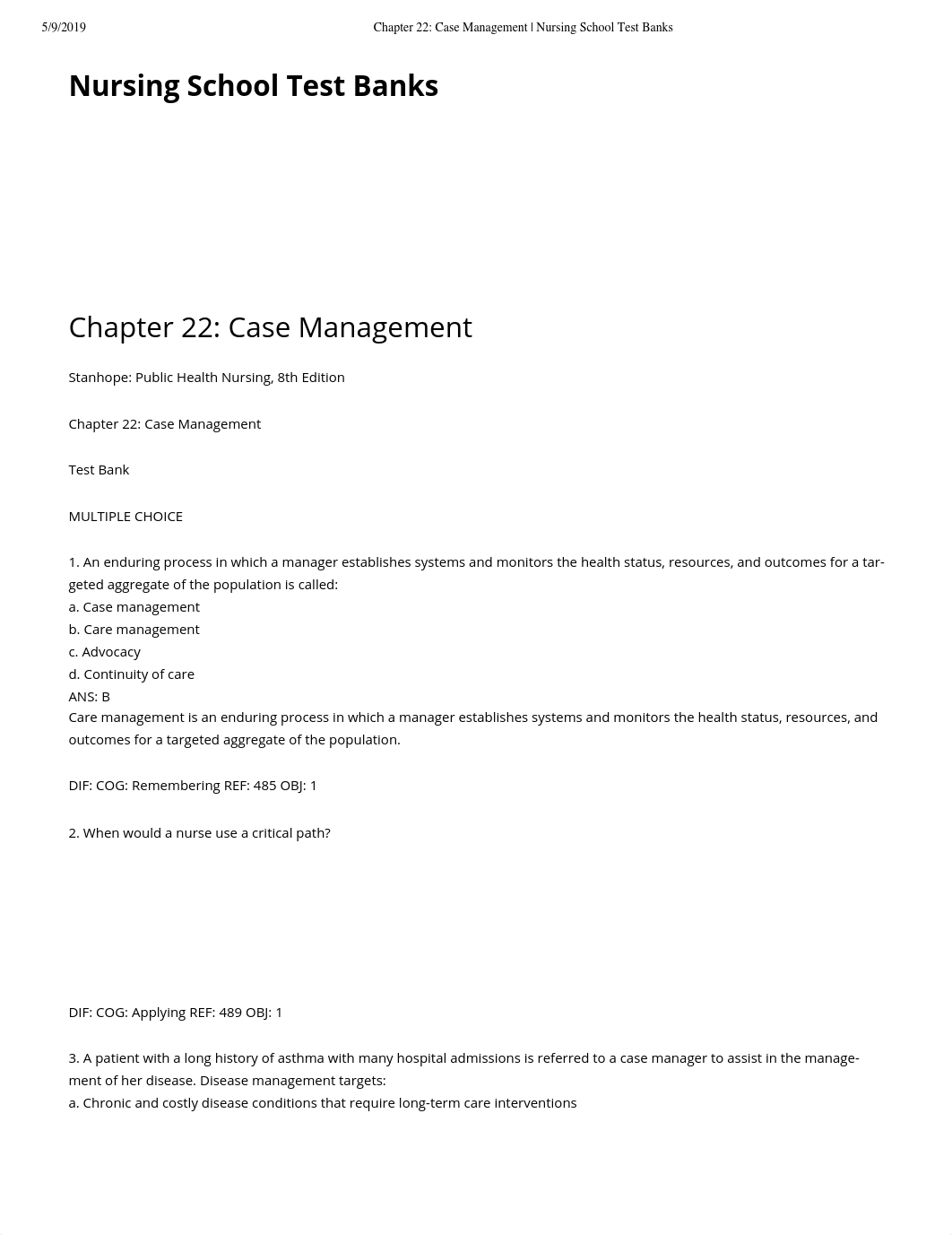 Chapter 22- Case Management | Nursing School Test Banks.pdf_dpxnmoax5pw_page1