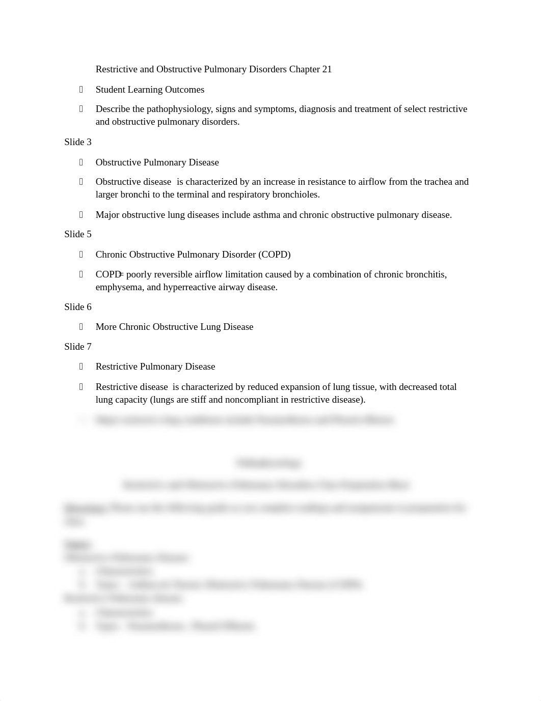 Patho Restrictive and Obstructive Pulmonary Disorders Prep Sheet.docx_dpys16xsjwr_page1