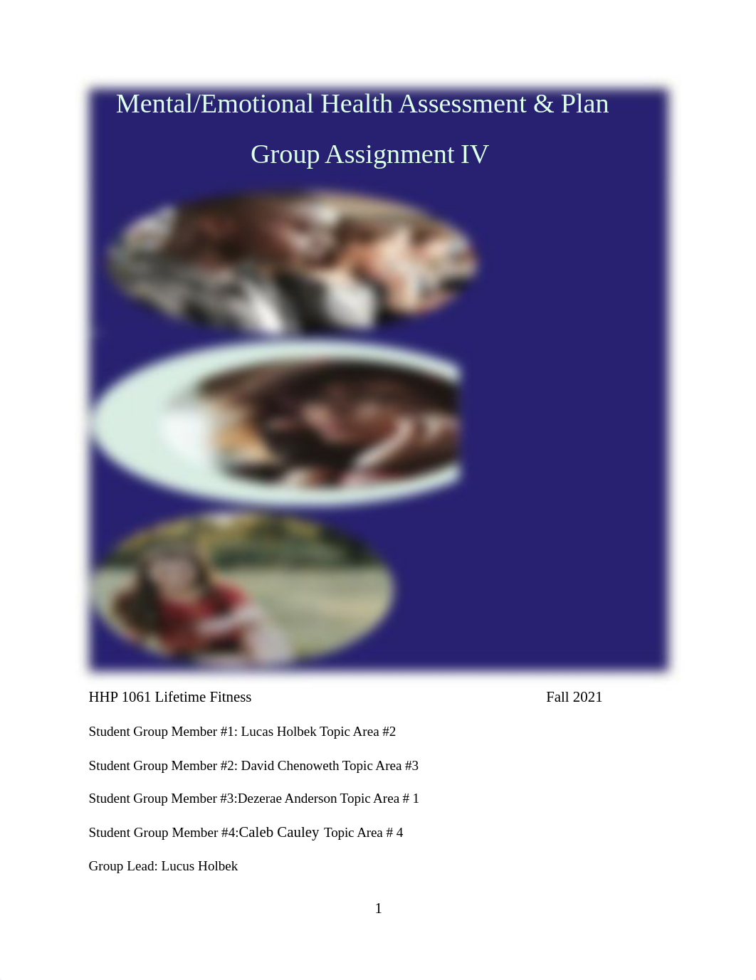 HHP 1061 - Group Assignment IV - Mental_Emotional Health Assessment & Plan - Fall 2021 (1).pdf_dpzboc8n6vx_page1