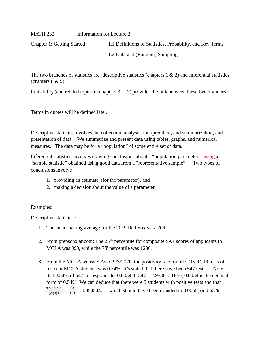 M 232 post lecture 2 - Introduction to statistics (1.1 - 1.2).pdf_dq12s3lmxie_page1