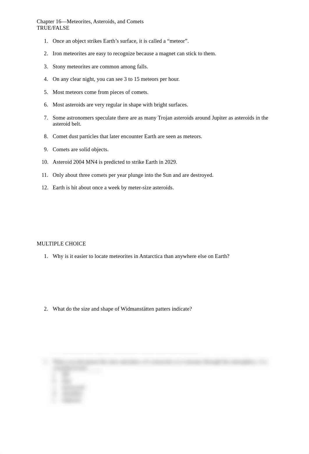 Chapter 16 - Meteorites, Asteroids, and Comets - Sample Test Questions.pdf_dq2blcu38xg_page1