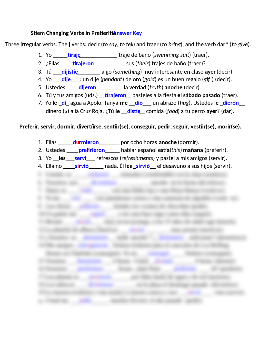 Stem Changing Verbs in Preterite Answer Key.docx_dq2mp7au7zm_page1