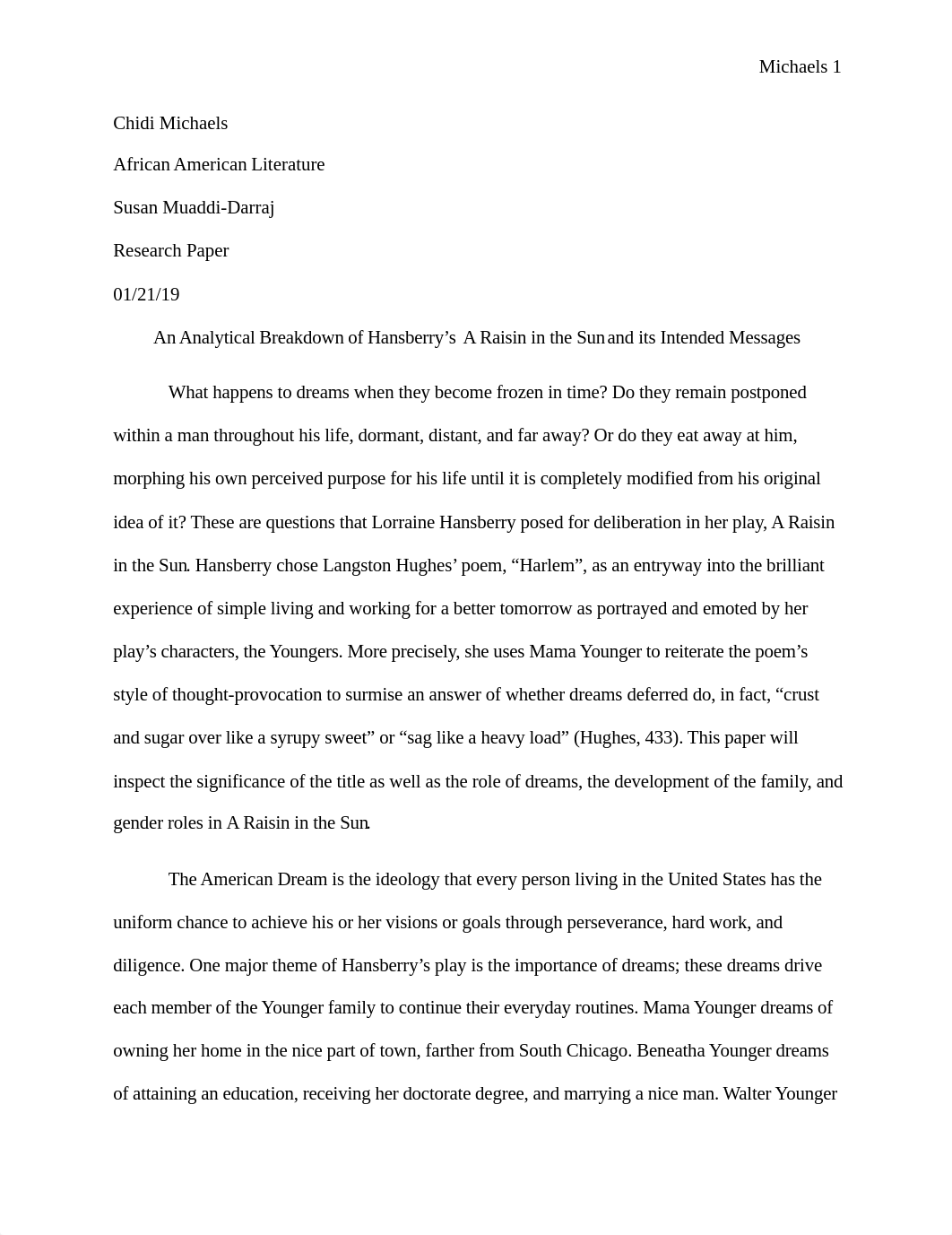 An Analytical Breakdown of Hansberry's A Raisin in the Sun and its Intended Messages CJM.docx_dq35k3r3kcz_page1