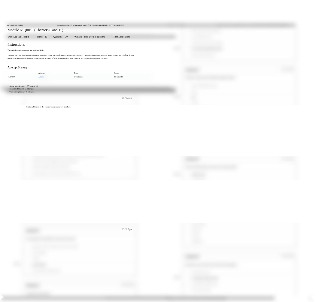 Module 6_ Quiz 5 (Chapters 8 and 11)_ EVS-306-AP-2104B_ ENVIRONMENT.pdf_dq45ikoche1_page1