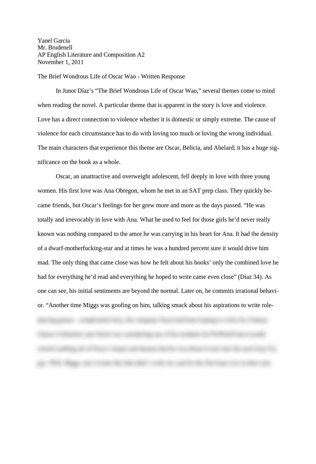 The Brief Wondrous Life of Oscar Wao Written Response - Mr. Brudenell_dq48a3czvr2_page1