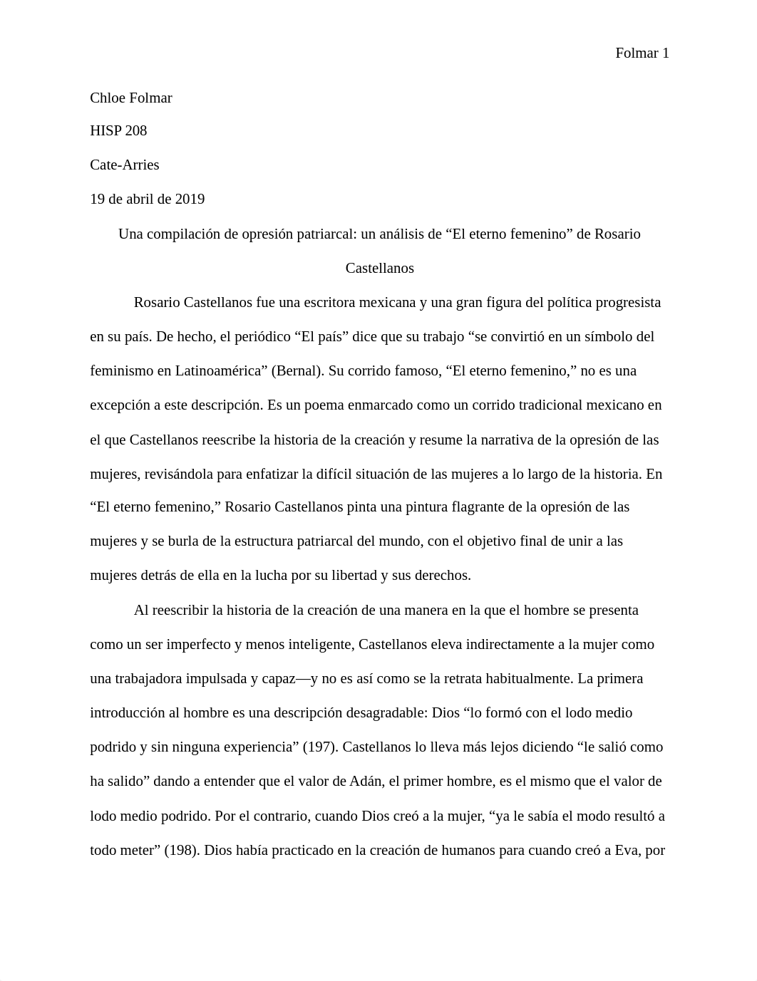 Essay_ Un análisis de "El eterno femenino" de Rosario Castellanos.docx_dq4nvnxpli0_page1