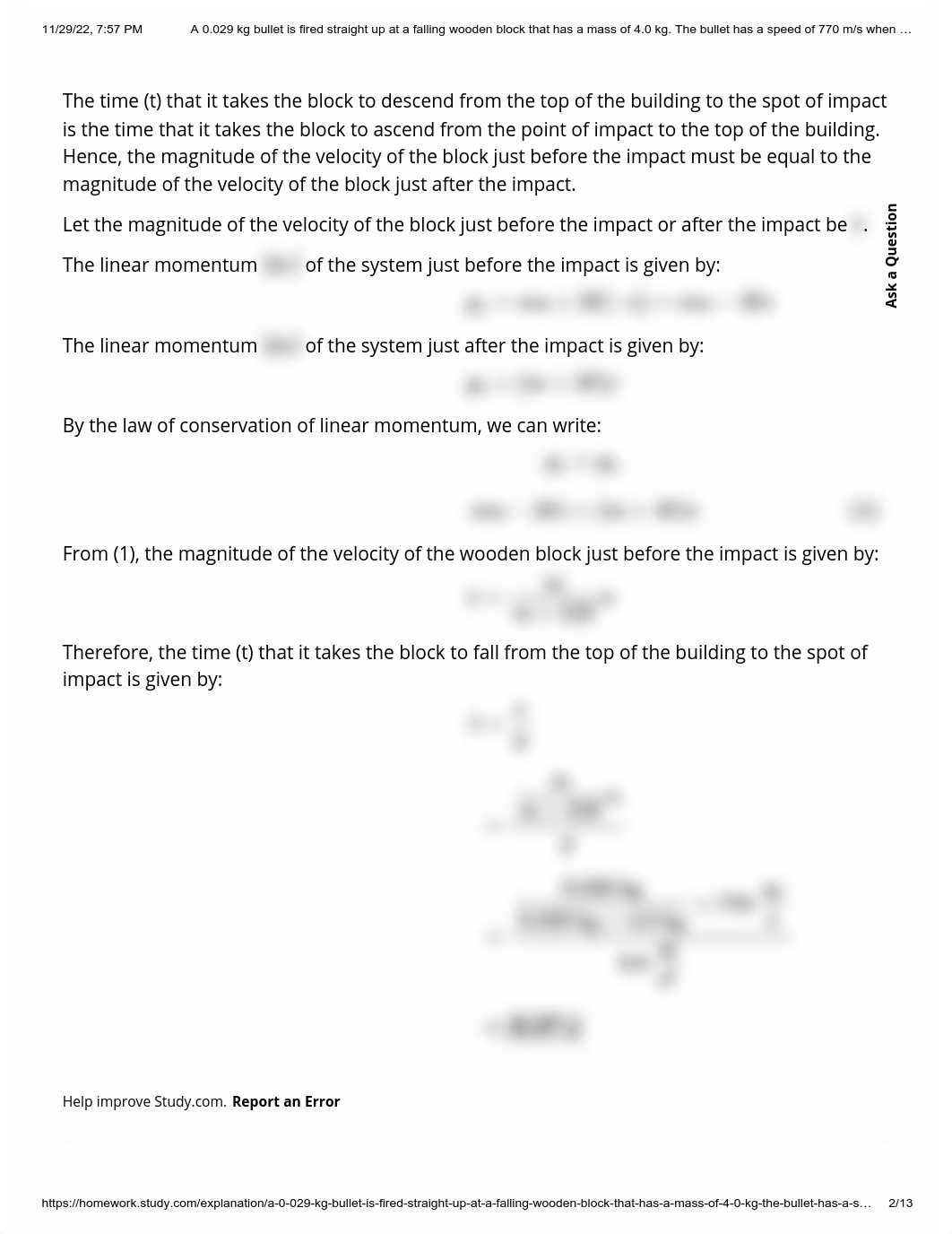 A 0.029 kg bullet is fired straight up at a falling wooden block that has a mass of 4.0 kg. The bull_dq6cpy6qxqq_page2