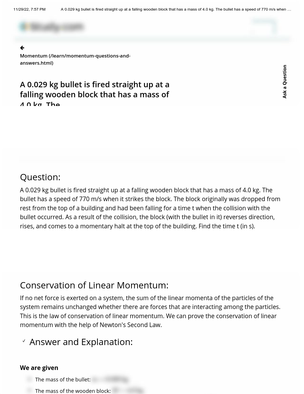 A 0.029 kg bullet is fired straight up at a falling wooden block that has a mass of 4.0 kg. The bull_dq6cpy6qxqq_page1