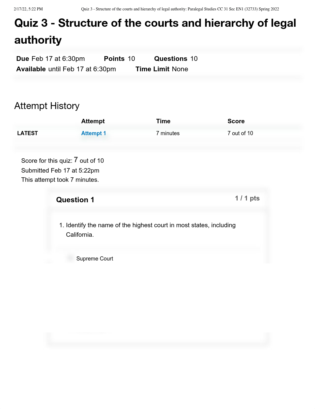 Quiz 3 - Structure of the courts and hierarchy of legal authority_ Paralegal Studies CC 31 Sec EN1 (_dq7oqzlm1zh_page1