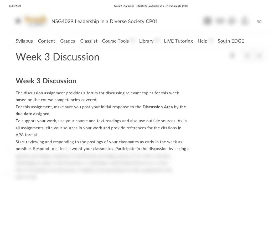 Week 3 Discussion - NSG4029 Leadership in a Diverse Society CP01.pdf_dq7r0tkmn6e_page1