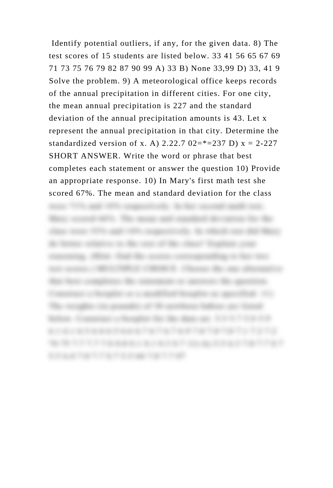 Identify potential outliers, if any, for the given data. 8) The test .docx_dq7s925m08q_page2