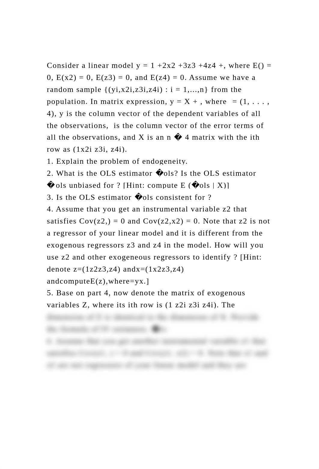 Consider a linear model y = 1 +2x2 +3z3 +4z4 +, where E() = 0, E(x.docx_dq8rb1n9lfn_page2