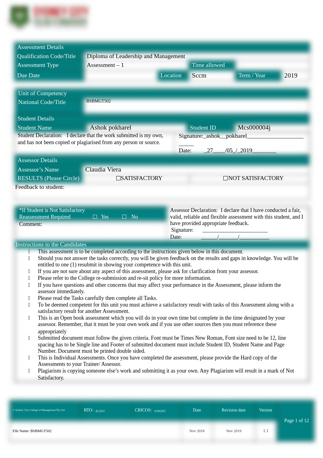 BSBMGT502 Student Assessment Task 1 ashok (1).docx_dq94zqtpnk7_page1