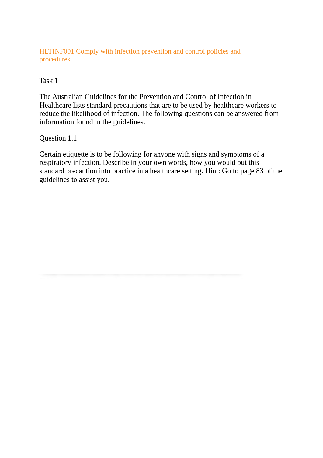 HLTINF001 Comply with infection prevention and control policies and procedures.docx_dq9oynjt8uf_page1