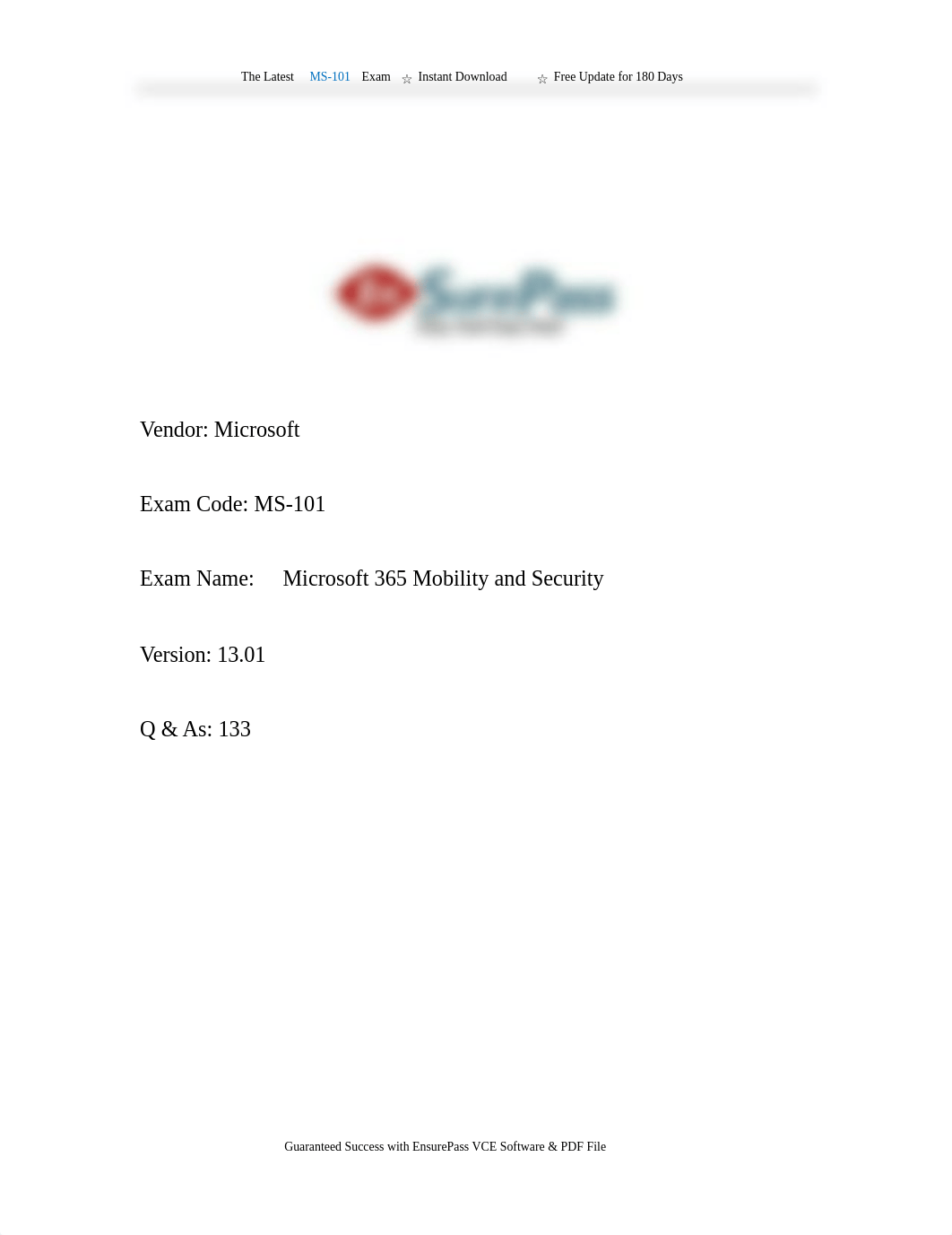 EnsurePass MS-101 Exam Real Dumps Microsoft 365 Mobility and Security.pdf_dq9s4cb8h3w_page1