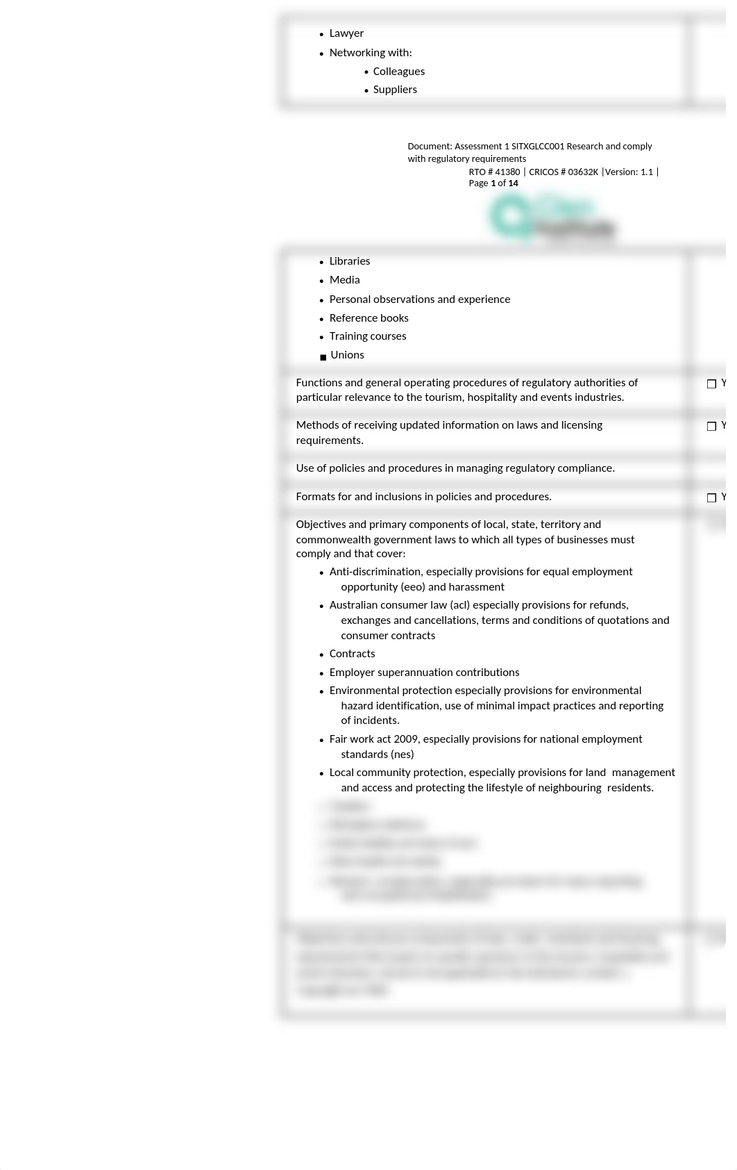 Assessment 1 SITXGLCC001 (Complete )Research and comply with regulatory requirements.docx_dqadmym782s_page2
