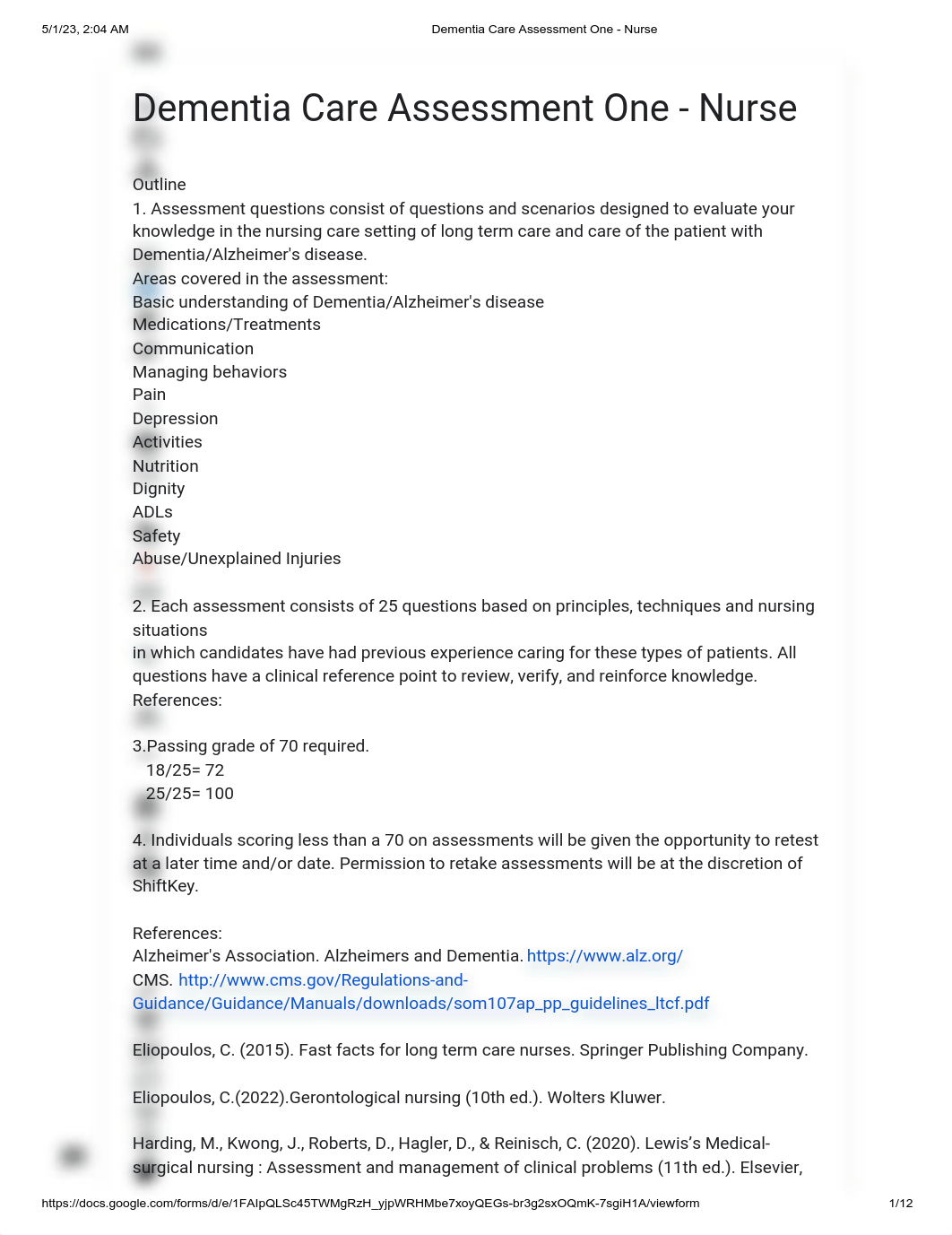 Dementia Care Assessment One - Nurse.pdf_dqbunzf2aer_page1