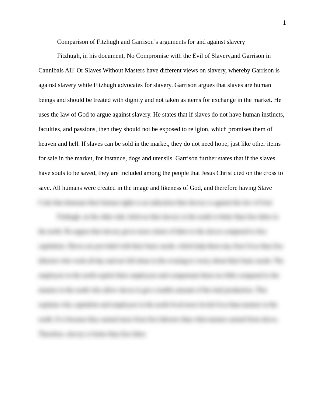 Comparison of Fitzhugh and Garrison's arguments for and against slavery.docx_dqcag080tyl_page1