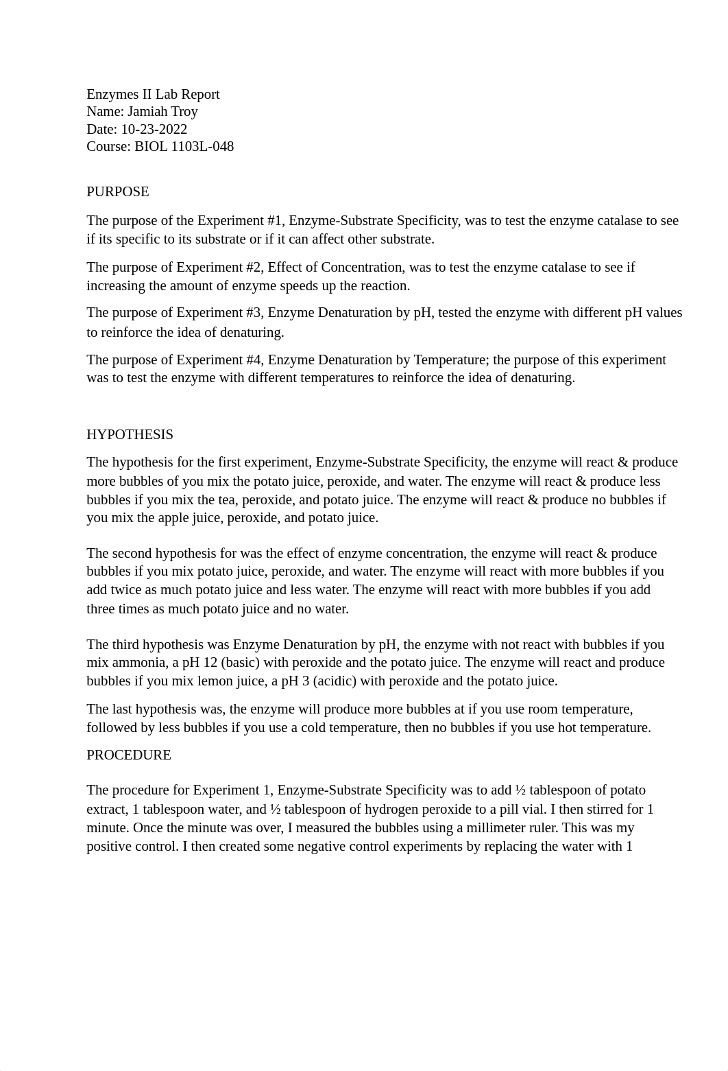 Lab Report 2 Enzymes II Jamiah Troy .docx_dqee4o4y1lx_page1