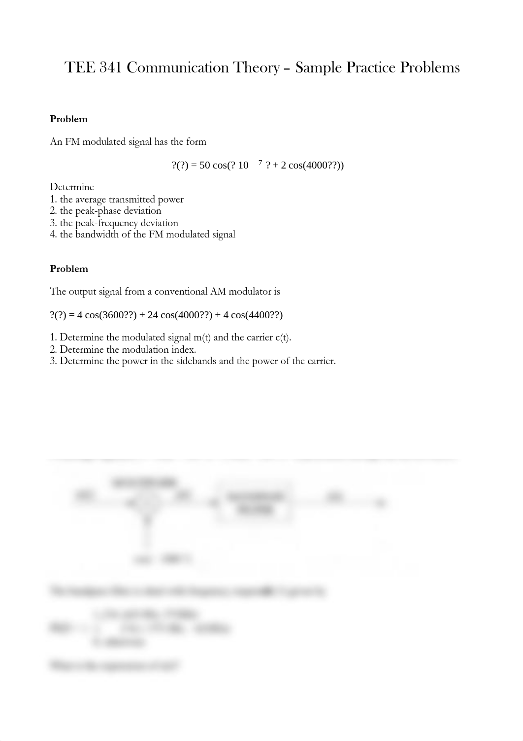 TEE341_CommTheory_Practice problems for Exam_I.pdf_dqerapzfnhn_page1